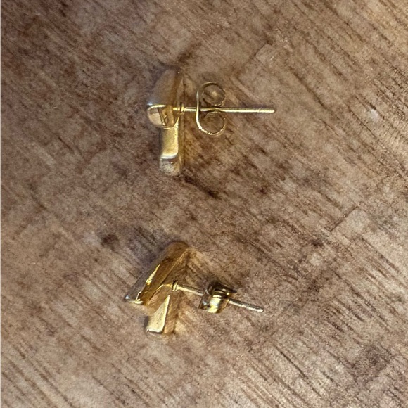 Gold Tone Triangle Stud Earrings - Picture 4 of 5